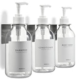 Shampoo and Conditioner Dispenser Wall Mounted Set of 2 Clear - No Drill Shower Soap Dispenser for Bathroom Refillable - Spa Hotel Style Accessories by MaisoNovo