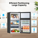 Kismile 2.5 Cu.Ft Mini Fridge with Freezer, Double Door Compact Refrigerator, 3-Level Mechanical Thermostat, Reversible Door&Removable Shelves, Low Noise, Ideal for Office, Apartment, Dorm, Silver