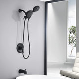 FROPO Black Shower Faucet Set with Tub Spout - Tub and Shower Faucet Combo| Dual 2 in 1 Shower System with Handheld Showerhead 3-way Water Diverter Shower Trim Kit(Pressure Balancing Valve Included)