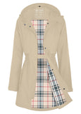 ATLASLAVA Women Rain Jacket Waterproof Raincoat with Hood Breathable Long Windbreaker Trench Coat Khaki L