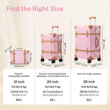 universal trotter Vintage PU Leather Luggage Set, Retro Trunk Suitcase with Wide Aluminum Frame, TSA Key Locks and Smooth 360° Spinner Wheels (Blush Pink, 26"+12")