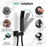 SR SUN RISE Black Square Rainfall Shower Head and Handle Set, Wall Mounted Shower Fixtures, Metal Shower Faucet Trim Repair Kits (With Shower Valve)