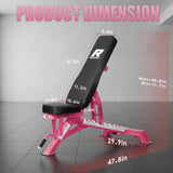 RitFit Adjustable/Foldable Utility Weight Bench for Home Gym, Weightlifting and Strength Training - Bonus Workout Poster with 35 Total Body Exercises, PINK