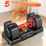 XDDIAS Adjustable Dumbbell Set of 2, 25/55/80LB Dumbbell Set-Fast Adjust Weights Set, 5/10/16 in 1 Free Weights Dumbbells Set with Anti-Slip Metal Handle, Compact Size for Men/Women Home Gym Equipment (Red-25LB 2pcs)