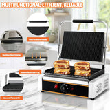 Yingyunvo Commercial Panini Press Grill 2200W Countertop Electric Sandwich Maker with Adjustable Temp Control, Nonstick Coating, Grooved Plates Grill, for Burgers Steaks Panini