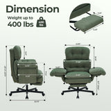 Criss Cross Office Chair with Foot Rest, Big and Tall Office Desk Chairs with Flip Armrests for Pets & Cross Legged Sitting, Comfy Executive Ergonomic Reclining Computer Gaming Vanity Chair, Green