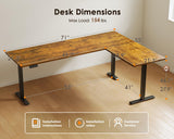OffiGo 71 Inch Reversible L Shaped Electric Standing Desk, Rustic Brown