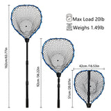 SEASPRO Telescoping Fishing Net Blue Aluminum Alloy Rubber Fish Net - Adjustable Length Lightweight Foldable Large Fishing Net with Handle Collapsible Extendable Fishing Accessories