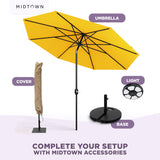 Midtown Umbrellas - The Lean 8 Ft Patio Umbrella with Fade-Resistant Sunbrella Fabric, Auto-Tilt Aluminum Frame and 8 Reinforced Ribs for Deck, Pool & Garden - Yellow Canopy, Black Pole