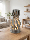 MAKER 3D Twist Spiral Table Lamp in Grey - Handmade 3D Printed Shadow Projection Night Light, Dimmable USB LED Bedside Accent Lamp for Bedroom, Nursery and Office Desk Decor