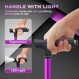 BigAlex Alloy Folding Cane with Seat, Lightweight Adjustable Walking Cane with Seat, Cane Seat with LED for Woman/Man, Comfortable Handle and 3 Non-Slip Legs, Walking Stick for Seniors,Purple