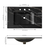JONATHAN Y SNK1002D Ancillary 3-Hole 30 in. W x 18.25 in. D Classic Contemporary Rectangular Ceramic Single Sink Basin Vanity Top, Black Marble Effect