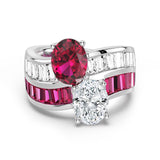 MSBLUE 6CT Size 7 Engagement Rings, Oval Cut Moissanite with Lab Grown Oval Sapphire or Ruby, Couple Anniversary Ring Set or Women’s Wedding Ring, GRA Certificate