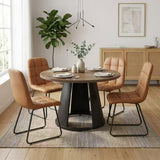 HIPIHOM 47.2” Round Dining Table Set for 4 Modern Wood Table with 4 Upholstered Chairs, Metal Pedestal Base, Space-Saving Kitchen & Dining Furniture for Small Apartments and Compact Spaces