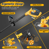 Electric Weed Wacker Cordless with Wheels,Electric Weed Eater Battery Powered,4 in 1 Grass Trimmer/Brush Cutter/Grass Edger/Small Lawn Mower,No String Trimmer with Metal Blade,2 Battery (Black Yellow)