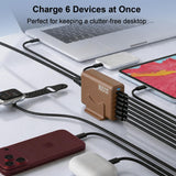 Newdarren 165W Charging Station, 6 Port Desktop Charger, 3 Ports 40W Brown