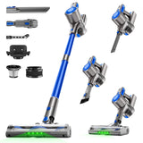 Honki Cordless Vacuum Cleaner for Home, Powerful Stick Vacuum with Rechargeable Battery, Green Light Anti-Tangle Brush, 6-in-1 Lightweight Handheld Vacuum for Pet Hair, Hard Floor, Carpet, Blue
