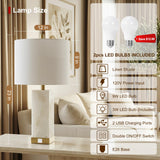 Scenekoy 23" Alabaster Table Lamps Set of 2 for Living Room Bedroom, Bedside Lamps with USB A+C Ports, Modern Table Lamp with Linen Shade for Living Room Bedroom Nightstand (Bulbs Included)