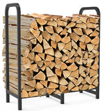 Tikimilor 2.8ft Firewood Rack Holder, Adjustable Heavy Duty Fire Log Stacker Stand for Fireplace, Outdoor Indoor Metal Wood Pile Storage Organizer, Patio Logs Stand tool, Black