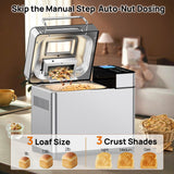 KEEPEEZ Bread Maker, 17-in-1 2LB Stainless Steel with Bread Machine, Non-Stick Pan, Smart Touch, Auto Nut Dispenser, 15H Timer&Keep-Warm, 3 Sizes 3 Colors, 66 Recipes, Gluten-Free, Sourdough