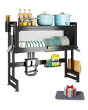 BittPicc Over The Sink Dish Drying Rack with Cover 2 - Tier Large Dish Drainer Racks for Kitchen Counter Space Saving Sink Storage Organizer for Dishes, Glasses, Bowls & Cutlery Black