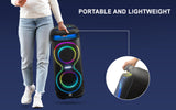 Fisher Portable Bluetooth Speaker PA Stereo System - Portable Wireless Karaoke Machine, Dual 6.5" Woofers, 80W Peak Power, Loud HD Sound, Bluetooth Speaker with RGB Lights, TWS, FM Radio, 2 Mic Inputs