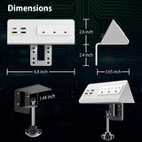 Nightstand Edge Mount Power Strip with USB-C Ports Tabletop Surge Protector Desk Clamp Power Sockets with 3 AC Outlets &4 Fast Charging USB Ports for Home Office Hotel and Dormitory (White(2-Pack))
