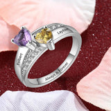 Oseew 10k Gold Personalized 2 Birthstones Rings for Women Personalized 2 Birthstones Rings 14k White gold Mother's Ring With 2 Names Mother Daughter Ring(White Gold)