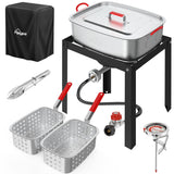 18QT Outdoor Propane Fish Fryer | 50,000 BTU Propane Deep Fryer | Includes 2 Baskets | Lid | Cover | 9" Fryer Tong & 6" Thermometer | Perfect for Cooking Fish, Chicken Wings, and Fries