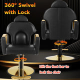 MIMWOW Salon Barber Chair, Reclining Salon Chair for Hair Stylist, Hair Salon Chair with Heavy Duty Hydraulic Pump, 360 Swivel Styling Braiding Hairdresser Chair for Home Barbershop, Black Gold