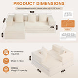 79" Modular Sectional Sofa, Boneless Convertible Sleeper Sofa Bed, Modern Tri-Folding Cloud Couch with L-Shape Chaise, Corduroy Futon for Living Room Small Spaces Apartment, No Assembly, Beige