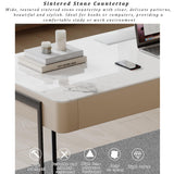 Modern Slate Office Desk with 2 PU Leather Drawers, Compact Computer Writing Table for Home Office & Small Spaces, Spacious Workstation (47" Brown)
