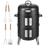 3-in-1 Vertical Charcoal Smoker, BBQ Smoker Grill with Built-in Thermometer, Air Vent, and 2 Access Doors VIVOHOME