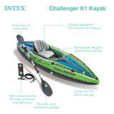 Intex 68305EP Challenger K1 Inflatable Kayak Set: Includes Deluxe 86in Kayak Paddles and High-Output Pump – Adjustable Seat with Backrest – Removable Skeg – 1-Person – 220lb Weight Capacity Intex