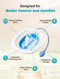 Pochik Sitz Bath for Toilet Seat Hemorrhoids and Postpartum Care, Yoni Steam Seat, Perineal Soaking, Collapsible, Flusher Hose, Drain Holes, Wider Seating Area - Blue