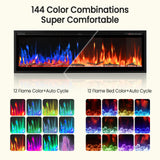 60” Smart Electric Fireplace with Voice Control, Realistic Flame, Crackling Sound, Wall Mounted or Recessed Fireplace Insert, App/Remote Control, Logs & Crystals Included for Living Room, Bedroom