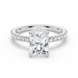 MSBLUE® Size 9 2ct Radiant Cut Moissanite Engagement Ring, Rhodium Plated
