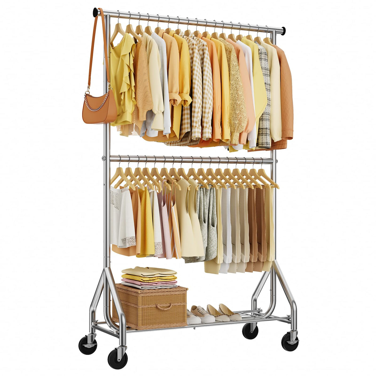 HYSEYY Heavy Duty Clothes Rack, Double Rod Clothing Rack for Hanging C ...