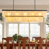 CEENWE Rectangle Alabaster Chandelier, L54 Linear Chandeliers Over Table Pendant Light Modern Mrable Rectangular Chandelier for Kitchen Island Dining Room Living Room 2-Tier Black(Include 16 Bulbs)
