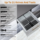 NIUXX Knife Drawer Organizer, Large Capacity In-Drawer Knife Block Set Holds 20 Knives and 1 Sharpening Steel (Not Included), Suitable for Knife Organizer for Kitchen Drawer