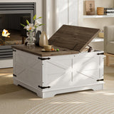 senlin Farmhouse Coffee Table, Heavy-Duty Coffee Table with Storage, Square Wood Center Table Set for Living Room with Pull Up Large Hidden Storage Compartment, Maple White