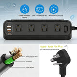 Desk Clamp Power Strip 6FT, Flat Plug Charging Station, Black
