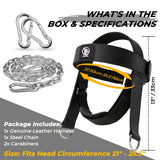 Leather Neck Harness for Weight Lifting – Adjustable Head Strap with Heavy-Duty Steel Chain & Microfiber Padding – Neck Exerciser for Bodybuilding, Boxers & Gym Workout (Black)