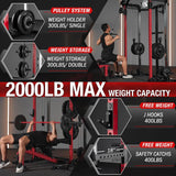 Mikolo Power Cage, 2000LB Power Rack with Independent Dual Pulley System, Multi-Function Home Gym Workout Machine for Cable Crossover (370LBS, Red)