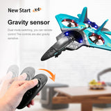 V17 Remote Control Airplane Foam RC Planes for Kids Adults 8-16, RC Fighter Jet Airplane with Light, 2 Batteries, 360° Flip Fighter Jet Toy, Stunt Roll, Gifts for Adult Boys (Blue with 2Batteries)