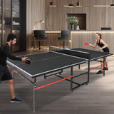 8ft Mid-Size Ping Pong Table, Foldable Table Tennis Table with Net, 2 Table Tennis Paddles and 3 Balls for Indoor/Outdoor, Black