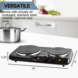 Electric Countertop Double Burner, 1700W Cooktop with 7.25" | Portable Cooking Stove and Easy to Clean Stainless Steel Base, Black OVENTE