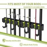 Vertical Fishing Rod Holders, Wall Mounted Fishing Rod Rack, Fishing Pole Holder Holds Up to 8 Rods or Combos, Fishing Rod Holders for Garage with 4 Hooks, Fits Most Rods of Diameter 3-24mm(2Pack)