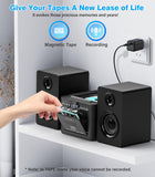Greadio Stereo System for Home with Boombox CD and Cassette Player Combo, 40W Home Stereo System with Bluetooth, FM Radio/USB/TF/AUX/Remote Control, Detachable Wooden Bookshelf Speakers