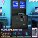 HOOBRO 2 Drawer File Cabinet with Charging Station, LED Lights, File Holder Organizer, Fits Letter, Legal, A4 Size, Vertical, for Home Office, Black